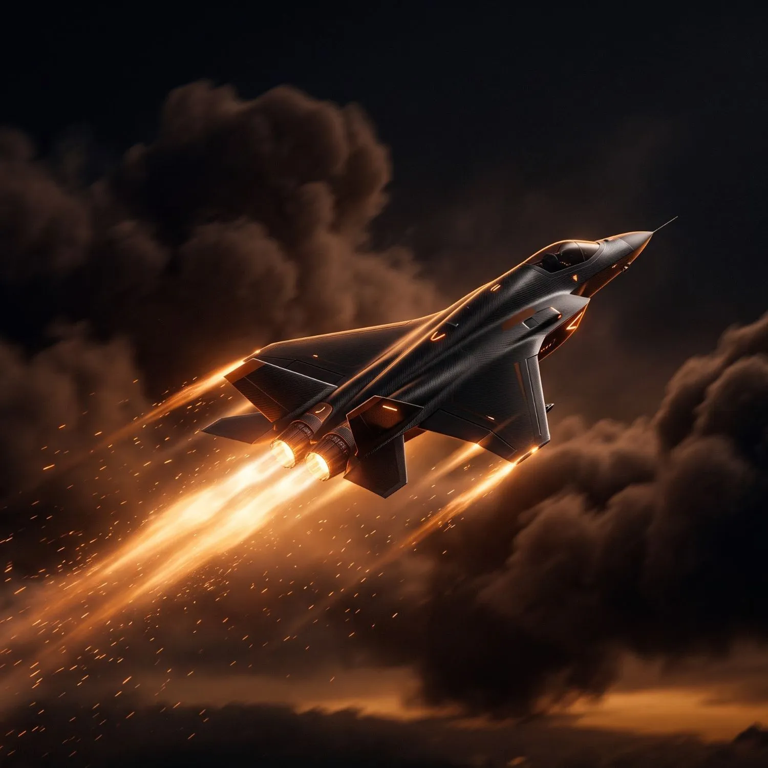 Futuristic night sky with a climbing aircraft and a glowing multiplier trajectory