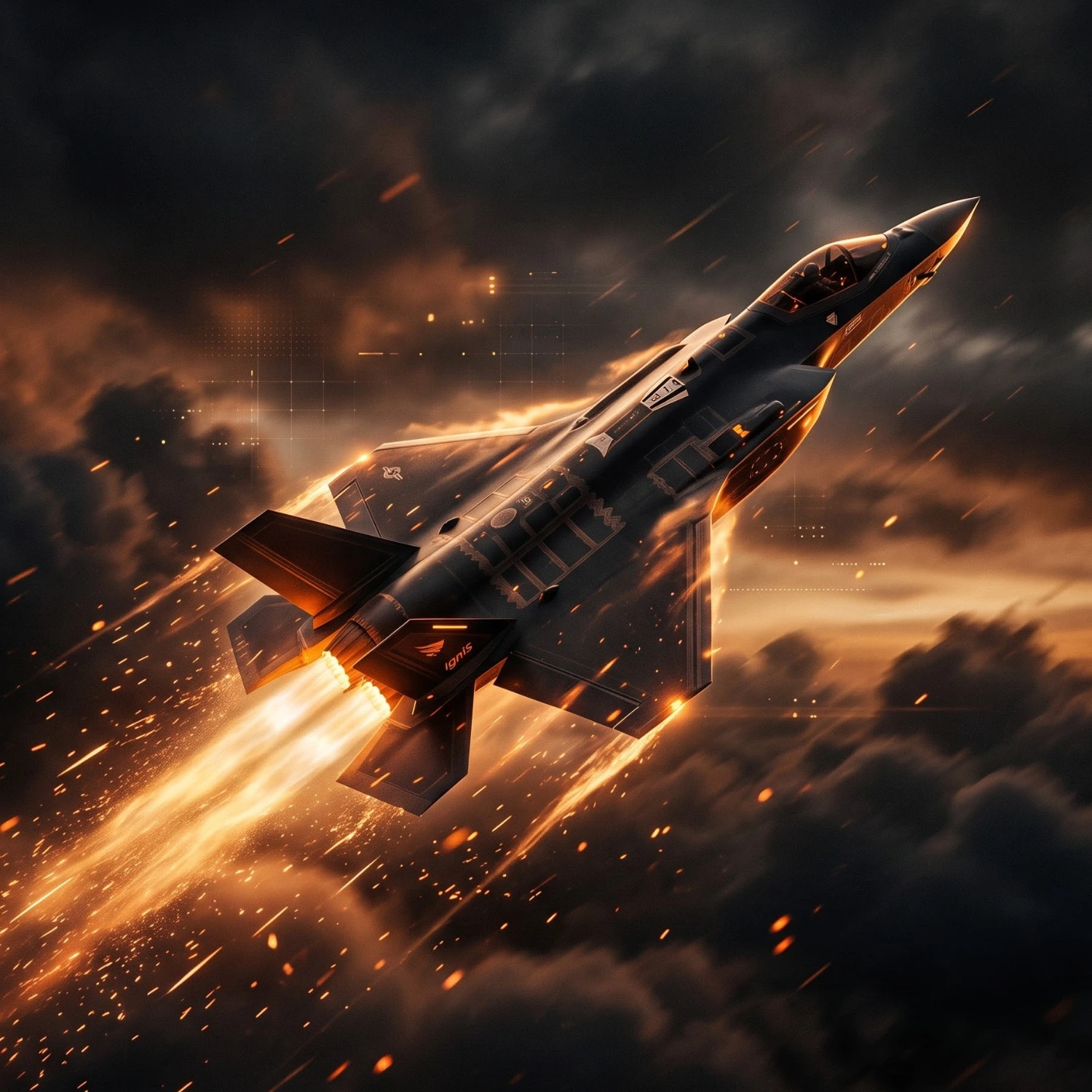 Futuristic night sky with a climbing aircraft and a glowing multiplier trajectory
